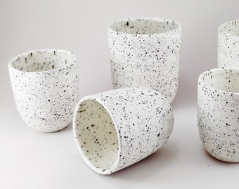 White speckled mug - speckled ceramic - large mug - expresso cup - tea cup - ceramic glass - handleless mug - handmade ceramic