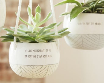 Plant hanger - small hanging planter - ceramic plant holder - succulent pot - cactus pot - handmade ceramic planter - macrame cord