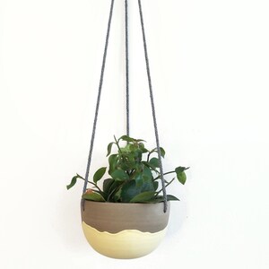 Small hanging planter with yellow drips , Small plant holder , Handmade hanging planter , Hanging plant pot image 5