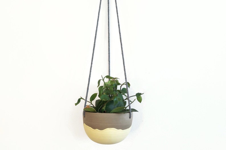 Small hanging planter with yellow drips , Small plant holder , Handmade hanging planter , Hanging plant pot image 5