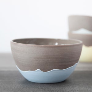 Stoneware bowl with blue drips , Ceramic bowl , Handmade ceramic bowl , Coffee bowl , Pottery bowl