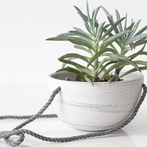 Small hanging planter speckled ceramic , Ceramic plant hanger , Hanging plant pot , Indoor planter image 2