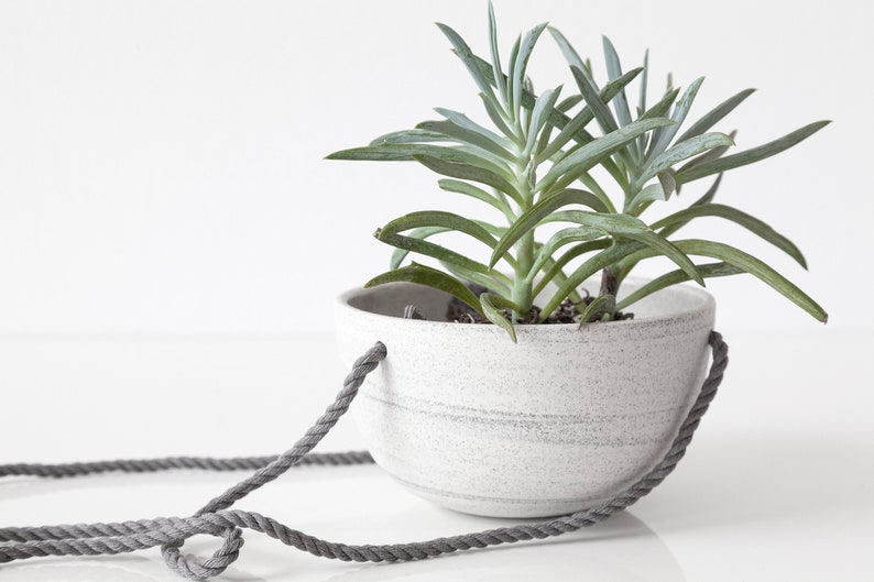 Small hanging planter speckled ceramic , Ceramic plant hanger , Hanging plant pot , Indoor planter image 2