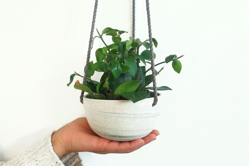 Small hanging planter speckled ceramic , Ceramic plant hanger , Hanging plant pot , Indoor planter image 7