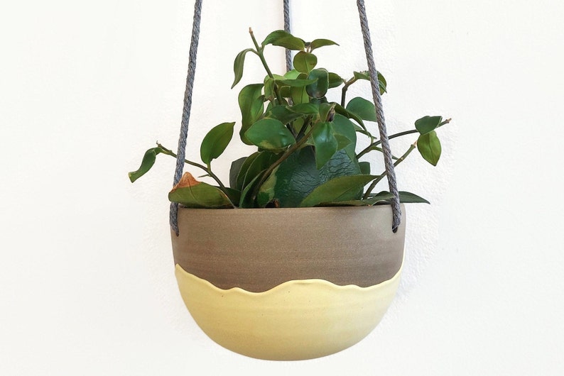 Small hanging planter with yellow drips , Small plant holder , Handmade hanging planter , Hanging plant pot image 6