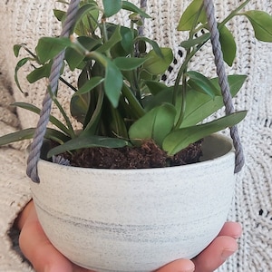 Small hanging planter speckled ceramic , Ceramic plant hanger , Hanging plant pot , Indoor planter image 4