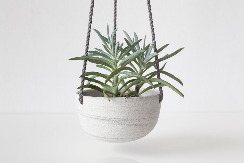 Small hanging planter speckled ceramic , Ceramic plant hanger , Hanging plant pot , Indoor planter image 3