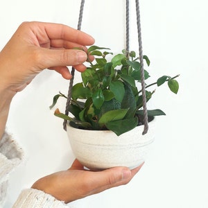 Small hanging planter speckled ceramic , Ceramic plant hanger , Hanging plant pot , Indoor planter image 5