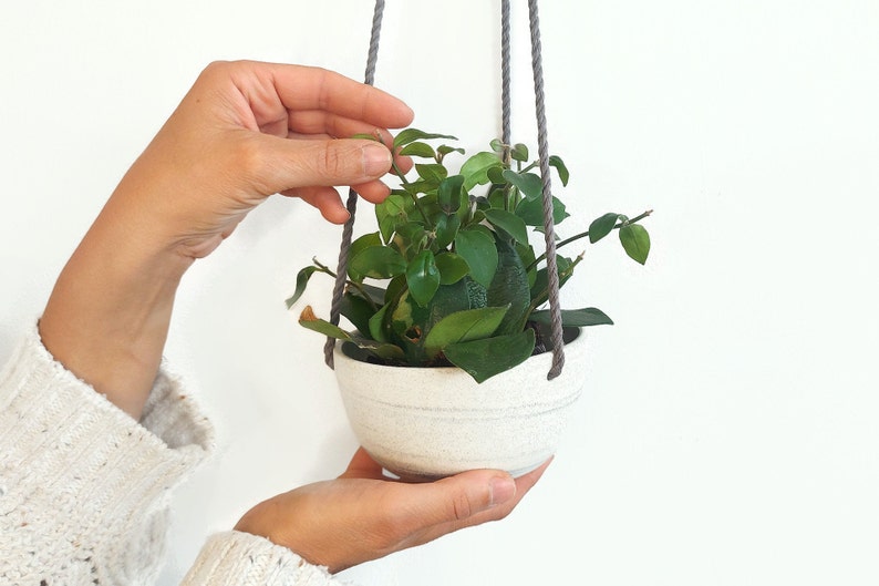 Small hanging planter speckled ceramic , Ceramic plant hanger , Hanging plant pot , Indoor planter image 5