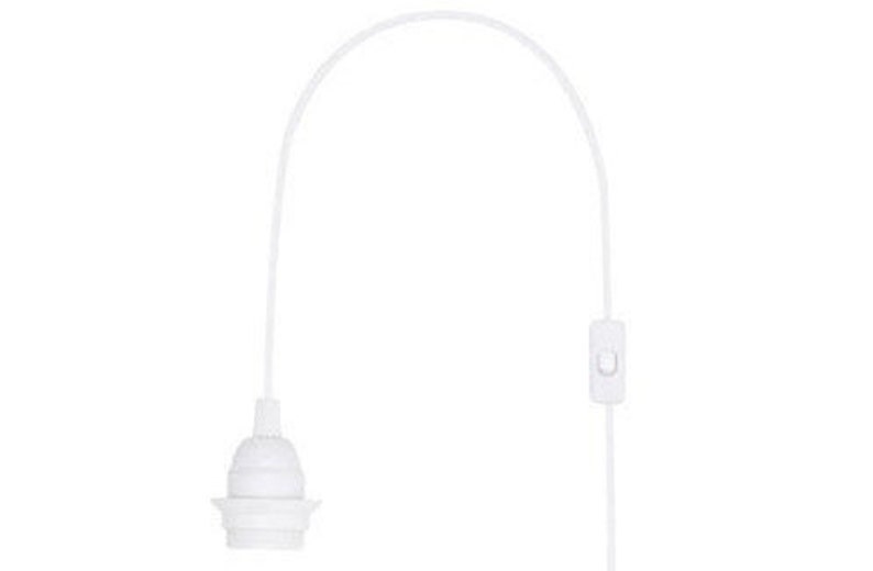 May include: White electrical cord with an inline on/off switch and a white lamp socket at the end.