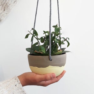 Small hanging planter with yellow drips , Small plant holder , Handmade hanging planter , Hanging plant pot image 4