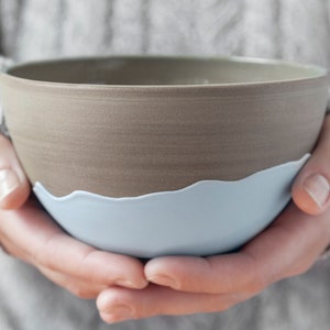 Stoneware bowl with blue drips , Ceramic bowl , Handmade ceramic bowl , Coffee bowl , Pottery bowl image 2