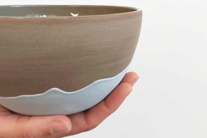 Stoneware bowl with blue drips , Ceramic bowl , Handmade ceramic bowl , Coffee bowl , Pottery bowl image 7