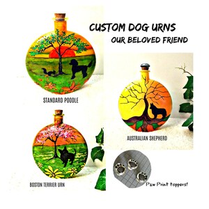 unique personalised hand painted cremation dog urn , your dog hand painted on urn , dog urn for ashes , dog loss memorial urn , custom urns