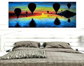 Hot air balloon artwork | hot air balloon print | hot air balloon sunset art | balloon wall adventure | up up and away balloon wall art