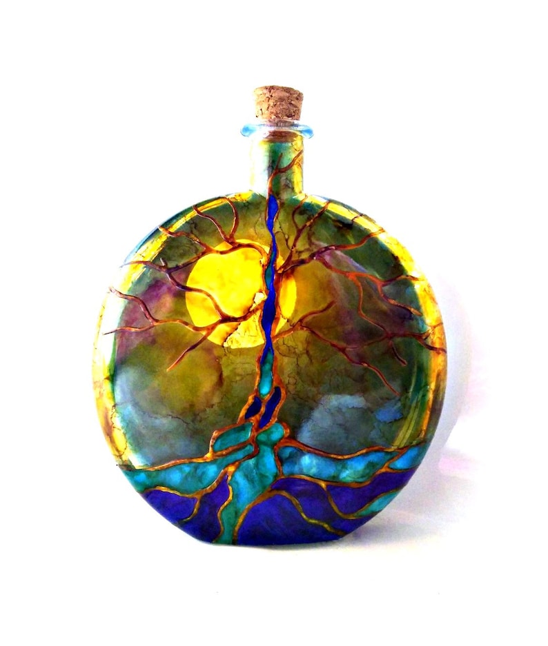 tree of life urn
colors-- light and dark blue
cork top