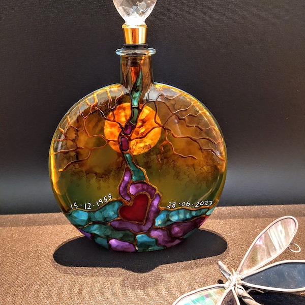Tree Of Life Cremation Hand Painted Tree of Life Urn for Ashes : Glow in the Dark Moon , Memorial Keepsake