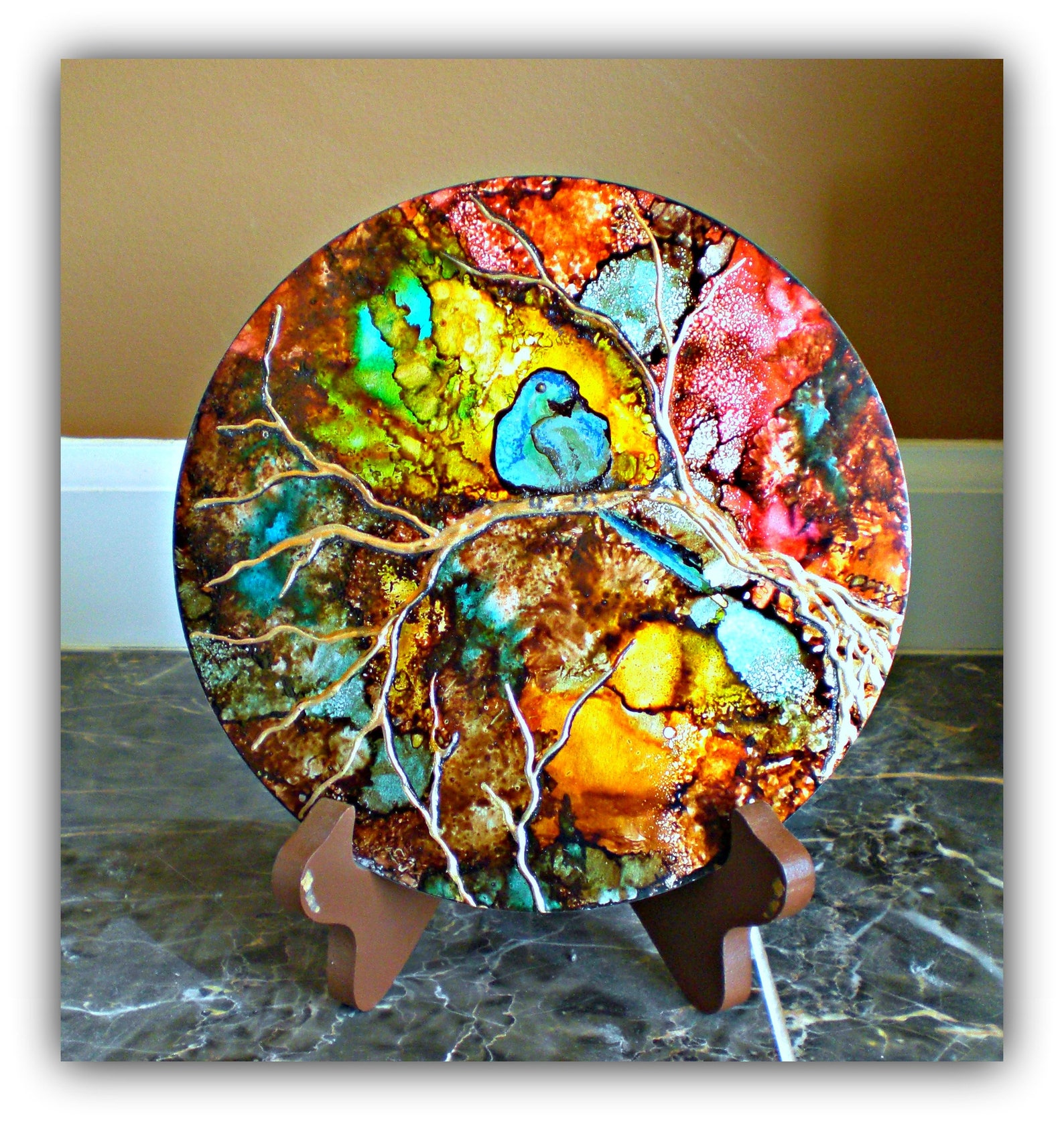 Bluebird Painting on Metal Round Metal Art Bluebird Metal Etsy