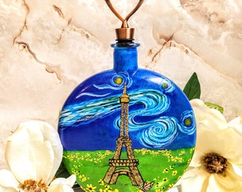 cremation ash urn memorial urn human ash urn hand painted eiffel tower glass urn custom urns memorial ash keeper, keepsake human ash holder