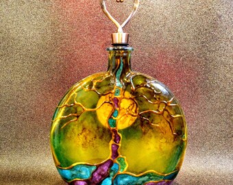 cremation urns for human ashes glass tree of life , hand painted glass tree of life human ash holders , human ash keepsake , tribute ash urn
