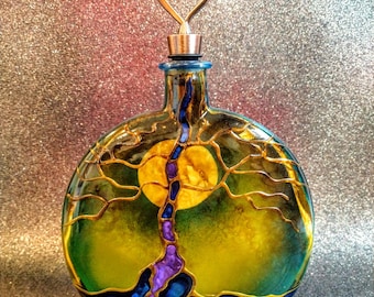 glass urn tree of life , human ash urn, urn for ash , memorial cremation urn , funeral tree of life urn , hand painted tree of life memorial