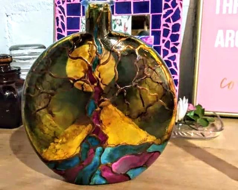 Tree Of Life Cremation Hand Painted Tree Of Life Urn for Ashes : Glow in the Dark Moon , Memorial Keepsake image 9