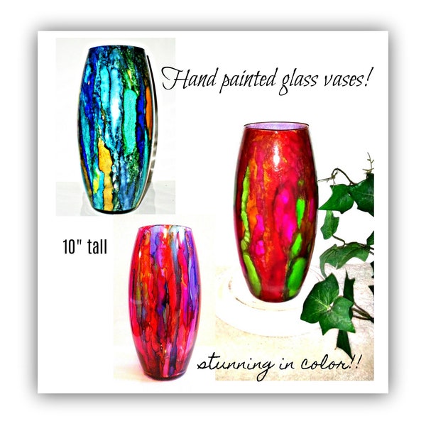 Cadeaux colorés peints à la main vases en verre, vases de couleur, vases de couleurs vives, vases colorés en verre pour pièce maîtresse, vase coloré cadeau décoration d'intérieur