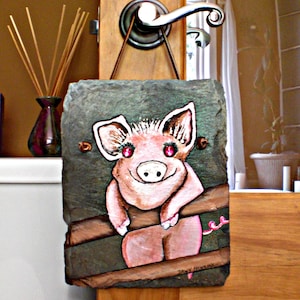 farmhouse pink pig wall decor | pig wall paintings | farmhouse wall hangings | farm house animal pig painting | farm animal wall decor | pig