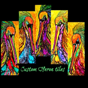 blue heron tile art | coastal bird art on tile | coastal decor tile | tropical ceramic tiles | blue heron tile decor | coastal tile wall art
