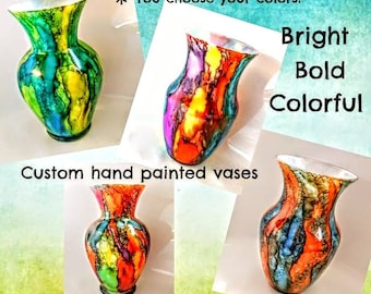 Hand Painted Glass Vase: Bold Alcohol Ink Home Decor (7-8 inch)
