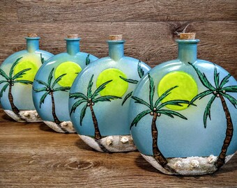 unique hand painted human ash urn , coastal themed cremation memorial urn for ashes , tropical paln tree memorial urn , personalized ash urn