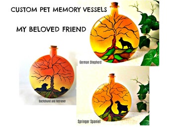 hand painted custom unique cremation urn for dogs and cats , pet cremation urn hand painted on glass , memorial ash urn for dogs , pet urn