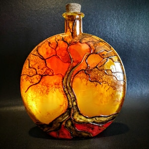 cremation urn tree of life glass urn , burial memorial ash urn , urn to hold cremation ashes , hand painted tree of life memorial ash urn