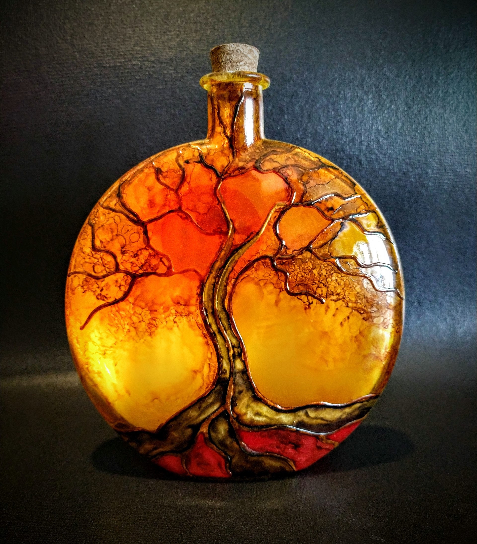 cremation urn tree of life glass urn , burial memorial ash urn , urn to hold cremation ashes , hand painted tree of life memorial ash urn