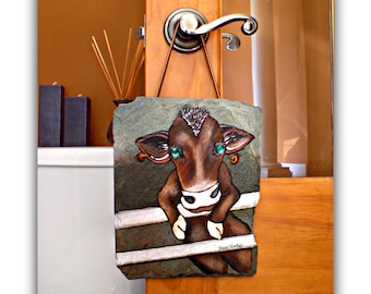 Farmhouse Cow Painting on Slate: Rustic Wall Decor