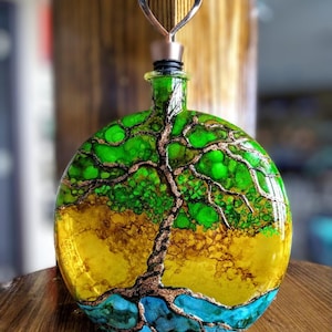 Cypress Tree of Life Cremation Urn: Stained Glass Inspired Ash Keeper