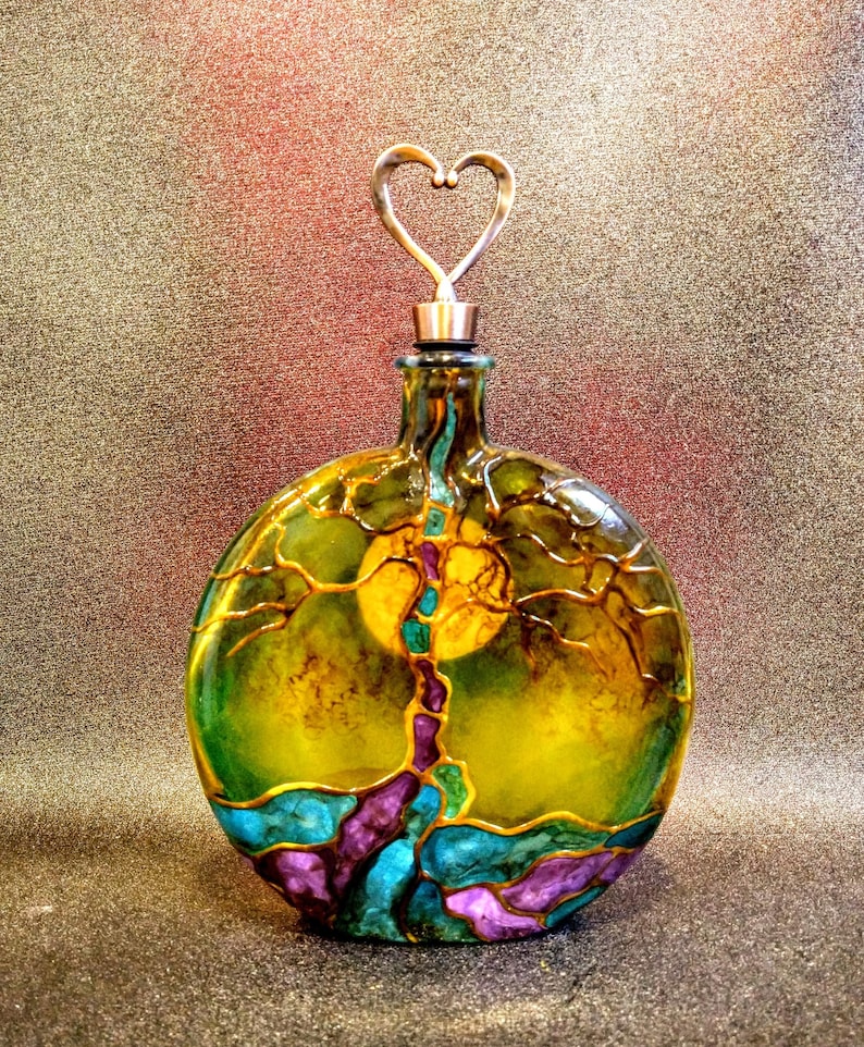 Tree Of Life Cremation Hand Painted Tree Of Life Urn for Ashes : Glow in the Dark Moon , Memorial Keepsake image 10