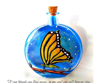 Hand Painted Butterfly Cremation Urn: Iridescent Glitter Ash Keepsake