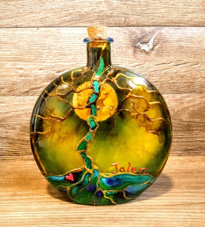 Tree Of Life Cremation Hand Painted Tree Of Life Urn for Ashes : Glow in the Dark Moon , Memorial Keepsake image 12
