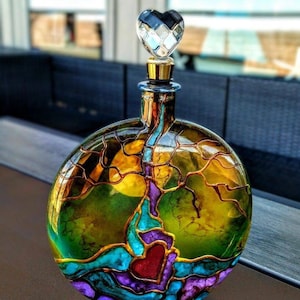 custom cremation urn for human ash , memorial glass cremation vessel , tree of life tribute ash holder , hand painted glass memorials urns