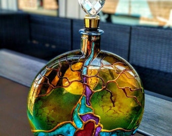 custom cremation urn for human ash , memorial glass cremation vessel , tree of life tribute ash holder , hand painted glass memorials urns