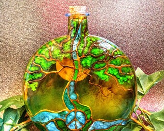 glass urn tree of life human ash urn decorative glass memory bottle ash keeper pet ash urn, remembrance bottle, keepsake cremation urn