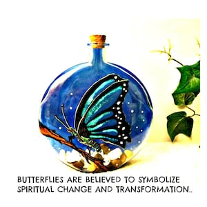 cremation urn | burial ash urn | ash keeper | memory vessel | glass urn | funeral urn | hand painted memorial glass art | butterfly painting