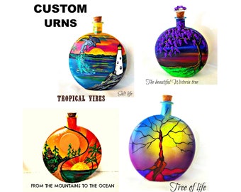 personalized cremation urn for human ashes, unique cremation urns, hand painted cremation urns, unique memorial urns, funeral urns, ash urns