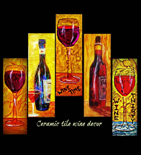 Ceramic Tile Art Decorative Tile Decor Wine Bottle Wall Tile Etsy