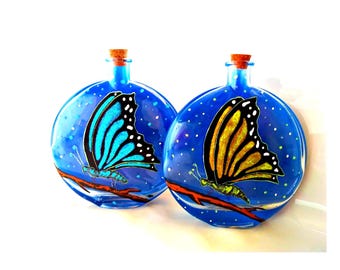 Hand Painted Butterfly Cremation Urn: Iridescent Glitter Memorial Ash Holder