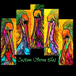 ceramic tile heron | art tile | great blue haron | blue heron | bird decorations | bird wall decor | egret heron | centerpiece tile heron
