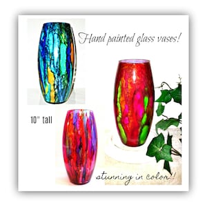 hand painted glass vase decor | glass vase | wedding vase | vase centerpiece | colorful vases | decorative vases | multi color vases | vase