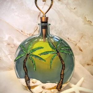 urns for human ashes , coastal themed ash urn , glass urn for ashes , tropical cremation urns , beach themed cremation urns , palm tree urns