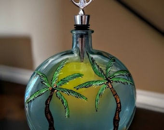 urns for human ashes , coastal themed ash urn , glass urn for ashes , tropical cremation urns , beach themed cremation urns , palm tree urns